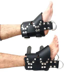 Juego de esposas de cuero genuino con clips giratorios y anillas en D - Product Image 1