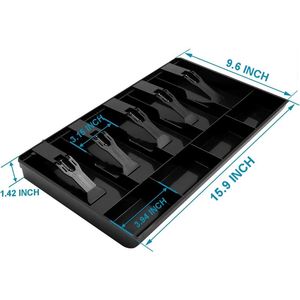 Bandeja de Inserción para Cajón de Caja Registradora POS Negra con 5 Compartimentos para Billetes y 4 para Monedas para un Almacenamiento Eficiente del Dinero - Product Image 1