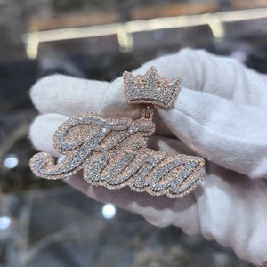 Custom Name Moissanite <b>Crown</b> Letter Charm Pendant Rose Gold Plated <b>Silver</b> for Unisex Party Gift Hip Hop Style - Product Image 3