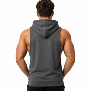 Men's Eco-Friendly 100% Cotton Sleeveless Gym <b>Hoodie</b> Muscle Fit Workout Pullover Athletic Training Hooded Tank Top Kangaroo - Product Image 3