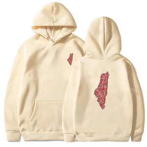 <b>White</b> 100% Cotton Fleece Pullover Hoodie Unisex Floral Outline Map Print Front Back Kangaroo Pocket Regular Fit <b>Sweatshirt</b> - Product Image 1