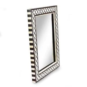 Oval Bone Decorative Wall <b>Mirror</b> with Black <b>White</b> Floral Frame Traditional Style Handmade 4mm Thickness No Electricity Required - Product Image 3
