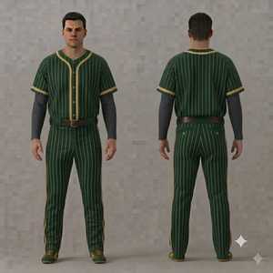 Men's <b>Baseball</b> Uniform Set Green Yellow Striped Jersey Pants Regular Fit Button Closure All Seasons Apparel - Product Image 1