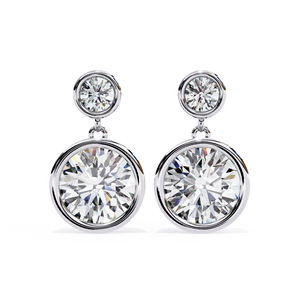 6.00mm Round Moissanite Bezel <b>Drop</b> Earrings with 2.70mm Top Stone D Color VVS Moissanite Diamond Dangle Earrings 10k Gold - Product Image 1