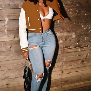 Womens Fashion Varsity Jacket Cropped Letterman Manufacturer USA - Product Image 5