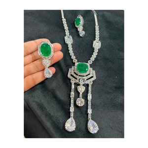 Conjunto de Collar y Aretes de Esmeralda Verde Premium, Joyería de Moda Nupcial de Lujo - Product Image 6