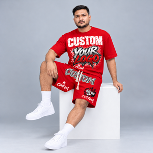 ชุดเซ็ตเสื้อยืดสีขาวลายกราฟิกกับกางเกงขาสั้นสีแดงสำหรับผู้ชาย รับผลิตตามแบบ พิมพ์โลโก้ได้ ชุดสตรีทแวร์ ผู้ผลิต OEM ขายส่ง พิมพ์ลายตามสั่ง - Product Image 5