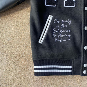 Custom Embroidered PU <b>Leather</b> Look Streetwear Varsity <b>Jacket</b> <b>Men</b> Black Quilted Patch Winter Outerwear OEM Service - Product Image 4