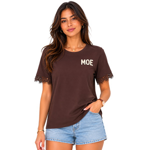 Stylish Lace Trim Sleeve women's shirt Contrast Towel Embroidery Regular Fit Custom Streetwear DTF Y2k Fashion Cotton Jersey - Product Image 1