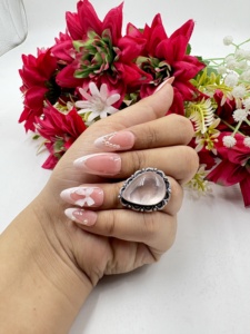 Rose Quartz Teardrop Silver Plated <b>Ring</b> Handmade Pink Gemstone <b>Statement</b> Cocktail <b>Ring</b> for Women Wholesale - Product Image 3
