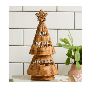 Handmade Rattan Christmas Tree Decorative Ornament Folk Art Home Decoration Star Top Green <b>Yellow</b> Red Pink White <b>Baskets</b> - Product Image 3