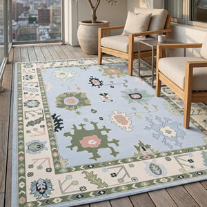 Alfombra de Lana Anudada a Mano de Lujo, Color Azul Claro con Diseño Floral, Pelo Plano, Grosor Medio, Alfombra Decorativa para Sala de Estar o Dormitorio - Product Image 5