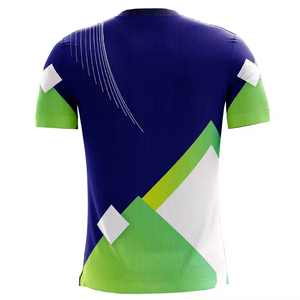 Camiseta Deportiva de Manga Corta para Hombre, Azul y Amarillo, Sólida, con Logotipo Frontal Sublimado, de Secado Rápido, Corte Regular, Tejido de Punto, 100% Algodón - Product Image 5