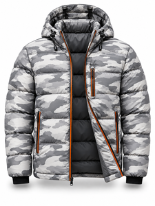 <b>Men's</b> Gray Hooded Waterproof Quick Dry Puffer <b>Jacket</b> Winter Warm Windproof Zipper Front <b>Casual</b> Thick Polyester Wadding Regular - Product Image 4