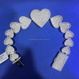 Pulsera de Lujo con Eslabones de Corazón y Moissanita, con Piedras de Color D VVS, Completamente Cubierta de Diamantes, Joyería de Diseño Romántico para Hombre - Product Image 1