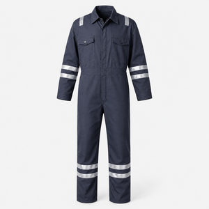 Combinaison de travail industrielle haute visibilité en sergé de coton réfléchissant pour hommes, renforcée, multi-poches, avec logo personnalisé, vente en gros - Product Image 1