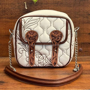 Manufacturer New Arrival Fashion Hand <b>Tooled</b> Genuine Quilted <b>Leather</b> Zipper Crossbody Bags Trendy Chain Shoulder Strap Handbags - Product Image 5