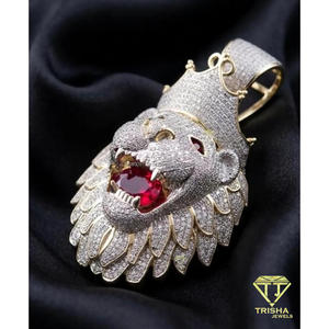Luxury Animal Head Pendant With <b>Crown</b> And Red Stone Moissanite Diamond 925 Sterling <b>Silver</b> Iced Out Hip Hop Jewelry - Product Image 3
