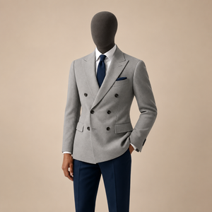 Wholesale Custom High Quality Men Double Breasted Blazer <b>Grey</b> Formal Suit <b>Jacket</b> Slim Fit Business Wedding Coat Premium Tailored - Product Image 1