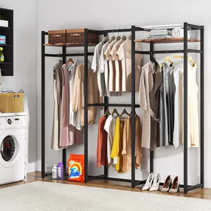 Industrial Metal Clothing Organizer 70.86x70.08x15.75 Inch Three-Layer Standing <b>Storage</b> <b>Rack</b> for Wardrobe Space Saving Design - Product Image 1