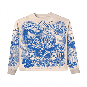 Men's <b>Long</b> <b>Sleeve</b> <b>T</b>-<b>Shirt</b> Blue Faith Print Street Style O-Neck Regular Fit Cotton Jersey - Product Image 1