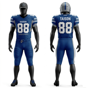 Mens American Football Uniform high quality polyester spandex mesh royal blue <b>white</b> <b>panel</b> stripe custom tackle sublimation logo - Product Image 1
