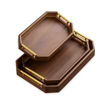 Ensemble de 3 plateaux de service modernes en bois d'acacia écologique avec poignées métalliques, forme irrégulière, design durable pour la cuisine et la table à manger