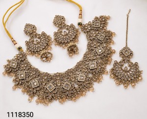 Conjunto de Joyería Nupcial de Latón Chapado en Oro con Zirconia y Kundan, Collar Gargantilla, Pendientes Colgantes, Tikka, Alta Calidad, para Compromiso, Boda, Fiesta - Product Image 1