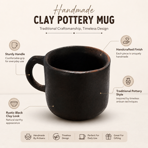 Handmade Black Clay Pottery Mug Traditional Northeast India Artisan Asian Zen Eco-Friendly Reusable 200mL Coffee Tea <b>Cup</b> Rustic - Product Image 4
