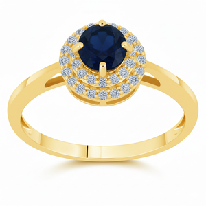 แหวนค็อกเทลเพชรแท้ธรรมชาติ 100% ประดับพลอยไพลินสีน้ำเงินทรงกลมเจียระไนแบบเหลี่ยมเดี่ยว ทองคำ 18k งานจิวเวลรี่ชั้นดี - Product Image 2