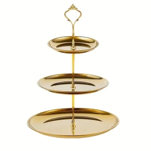 Luxury Bronze Gold 3 Tier Cake <b>Stand</b> Vintage Metal Serving Tray with Star Top Handle for Wedding Party Afternoon <b>Tea</b> - Product Image 3