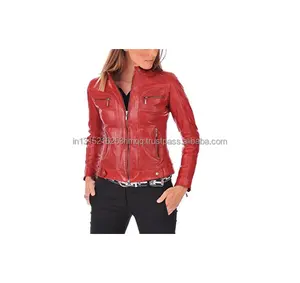 Kızlar için hakiki koyun kırmızı deri ceket koyun derisi deri motosiklet tarzı moda ceket yeni tasarım Picasso