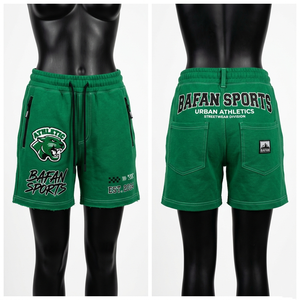 กางเกงขาสั้นผ้าฟลีซคอตตอนโพลีเอสเตอร์คุณภาพสูง 320 GSM สีเขียว ปักโลโก้ตามสั่งสำหรับผู้หญิง - Product Image 1