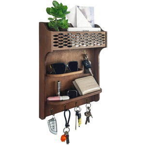 Organisateur mural en bois pour entrée avec étagères et crochets, porte-manteau rustique, porte-clés et organisateur de courrier - Product Image 6
