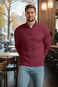 Men's Quarter <b>Zip</b> Long Sleeve Solid Knitted Casual <b>Shirt</b> Stand Collar Breathable Quick Dry Polyester/Cotton Autumn Wear - Product Image 5