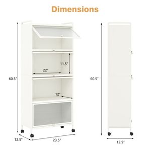 Carrello Porta Microonde a 5 Ripiani Bianco con Porte Antipolvere Ribaltabili, 4 Ruote e Freni, Scaffale per Cucina - Product Image 4