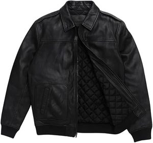 Veste de moto pour homme en cuir PU noir imperméable et coupe-vent, fermeture éclair, col rabattable, coupe régulière, couleur unie, style hiver - Product Image 5