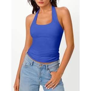 FOXA 2025 Summer Queen Halter Tops para mujeres de punto sin espalda Crop sin mangas camisas de entrenamiento Linda ropa Y2K para salir - Product Image 1