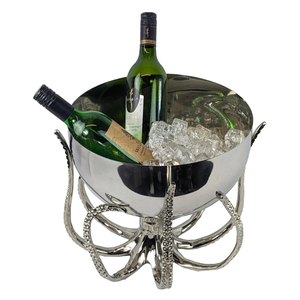 Luxury Antique Silver Champagne <b>Ice</b> Bucket Metal Wine <b>Cooler</b> Octopus Design Aluminium Casted Vintage Bar Party Beverage Tub - Product Image 1