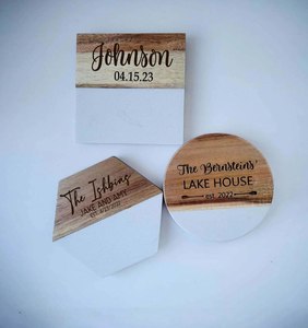 Ensemble de sous-verres en bois naturel et marbre, tapis de table antidérapants pour la protection des verres à café et à vin, finition polie, vaisselle, dessous de verre - Product Image 4