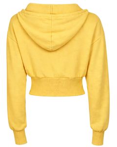 Sudadera con capucha corta amarilla para mujer, personalizada por el fabricante, con cremallera, corte ajustado, manga larga, estilo casual urbano, de algodón y forro polar. - Product Image 2