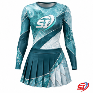 Uniforme de cheerleading personnalisé en gros pour femmes, respirant, à manches longues, jupe plissée, vert olive, vêtements de sport pour équipe cinétique - Product Image 1
