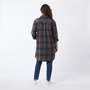 <b>Women</b> Plaid <b>Long</b> Shirts Casual 100% Cotton Button Down Oversize Print <b>Top</b> Winter Wear Full Sleeve Baggy Drop Shoulder Shirts - Product Image 2
