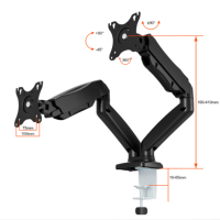 Support de bureau AUKI noir à double bras pour moniteur, avec ressort à gaz, pour écrans de 13 à 32 pouces, VESA, support de moniteur entièrement articulé, support réglable