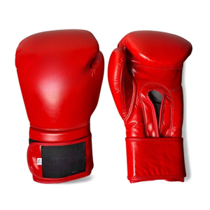 Gants de boxe en cuir rouge 16 oz avec fermeture Velcro au poignet, pour entraînement complet des doigts, pour adultes de 14 ans et plus - Product Image 1