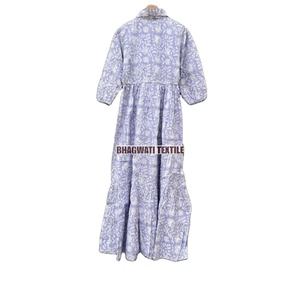 Robe d'été en coton indien imprimé bloc à la main Robe longue 100% coton pour femmes tenue de fête ethnique indienne - Product Image 2