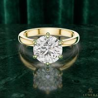 Bague solitaire en diamant rond cultivé en laboratoire, sertie de 6 griffes sécurisées avec halo caché et bande en or massif, cadeau d'anniversaire