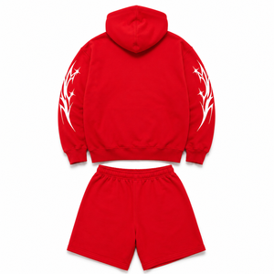 Heavyweight Organic Cotton Sun Fade Hoodie Shorts Set <b>Full</b> <b>Zip</b> <b>Sweatshirt</b> Relaxed Fit Streetwear Two Piece Outfit Custom OEM - Product Image 2