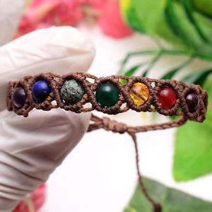 Handmade Macrame Brass & Thread 7 Chakra Bangle Natural Stones Healing Vintage Butterfly Design Adjustable <b>Yoga</b> <b>Gift</b> Jewelry - Product Image 2