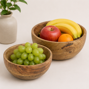 Ensemble de 2 bols de service artisanaux en bois de manguier naturel, écologiques et adaptés aux aliments, pour salades et collations, pour cuisine moderne, vente en gros - Product Image 4